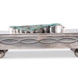 Navajo Silver Box with Leekya Deyuse Turquoise Leaf Fetish Carving