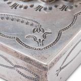Navajo Silver Box with Leekya Deyuse Turquoise Leaf Fetish Carving