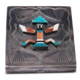 Navajo Silver Cigarette Case with Zuni Knifewing Man