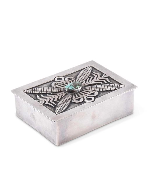 Victor Coochwytewa Silver Box with Turquoise