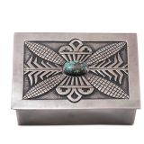 Victor Coochwytewa Silver Box with Turquoise