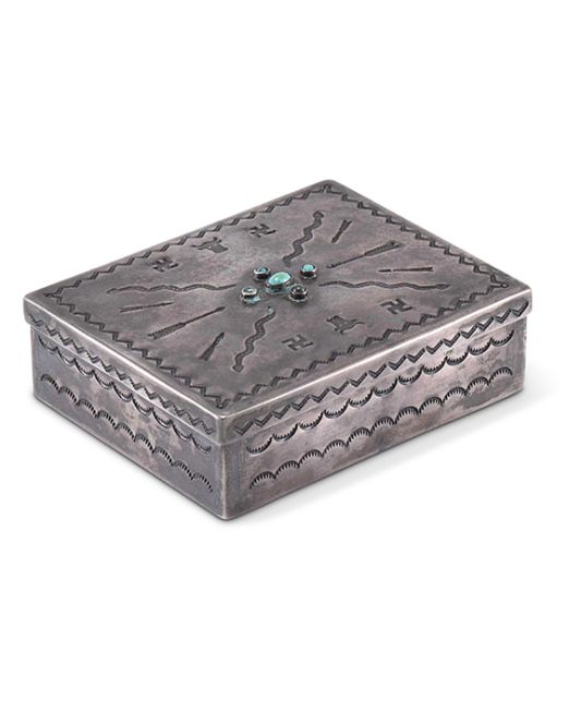 『 Tembo family 』by Zuberi 20*20cm Large Navajo Silver Box with Inlaid Zuni One Horn Katsina