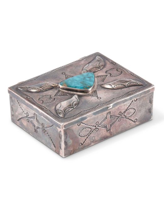 Navajo Silver Box with Blue Gem Turquoise