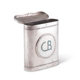 Navajo Silver Pipe Tobacco Canister with Zuni Turquoise Monogram Inlay