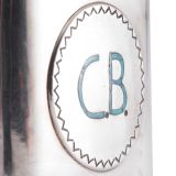 Navajo Silver Pipe Tobacco Canister with Zuni Turquoise Monogram Inlay