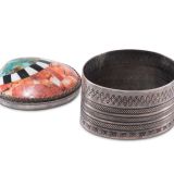 Navajo Silver Cylinder with Inlaid Shell Lid