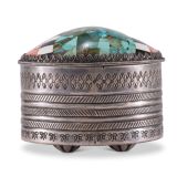 Navajo Silver Cylinder with Inlaid Shell Lid