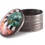 Navajo Silver Cylinder with Inlaid Shell Lid