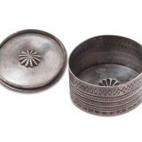 Navajo Silver Cylinder with Inlaid Shell Lid