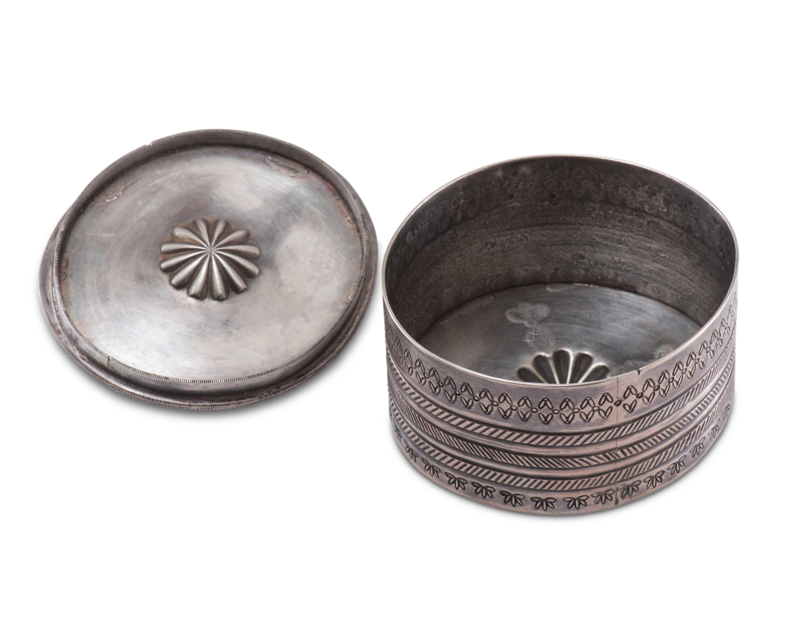 Navajo Silver Cylinder with Inlaid Shell Lid