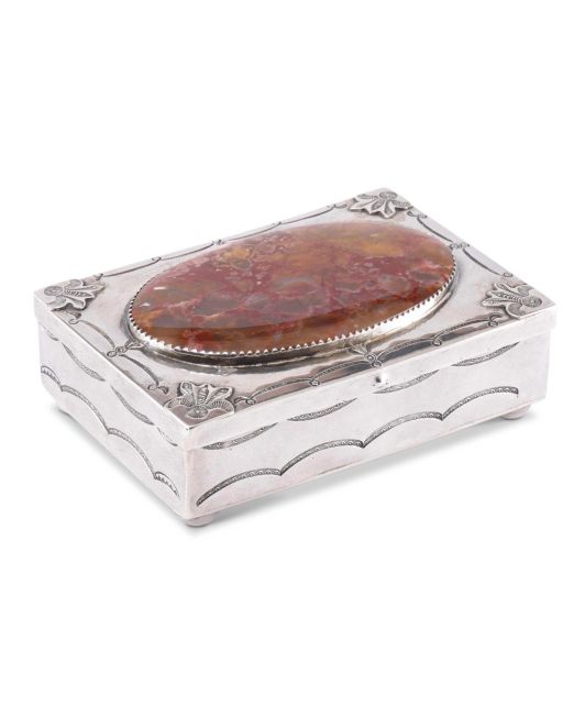 Navajo Silver Box with Large Agate Stone