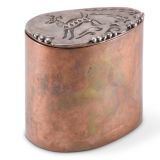 Hopi Copper Cylinder with Silver Overlay Deer on Lid