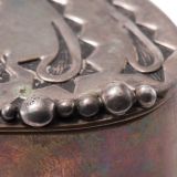 Hopi Copper Cylinder with Silver Overlay Deer on Lid