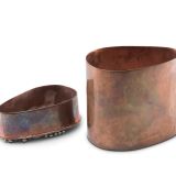 Hopi Copper Cylinder with Silver Overlay Deer on Lid