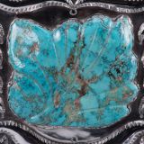 Navajo Silver Box with Zuni Turquoise Carved Leaf