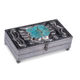 Navajo Silver Box with Zuni Turquoise Carved Leaf