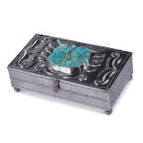 Navajo Silver Box with Zuni Turquoise Carved Leaf