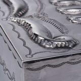 Navajo Silver Box with Zuni Turquoise Carved Leaf