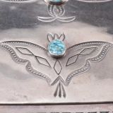 Navajo Silver Box with #8 Turquoise and Moth Stamp Detail