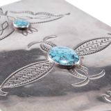 Navajo Silver Box with #8 Turquoise and Moth Stamp Detail