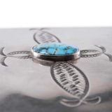 Navajo Silver Box with #8 Turquoise and Moth Stamp Detail