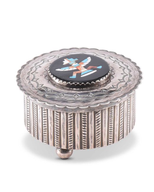 John Leekity Silver Cylinder with Mosaic Knifewing Man