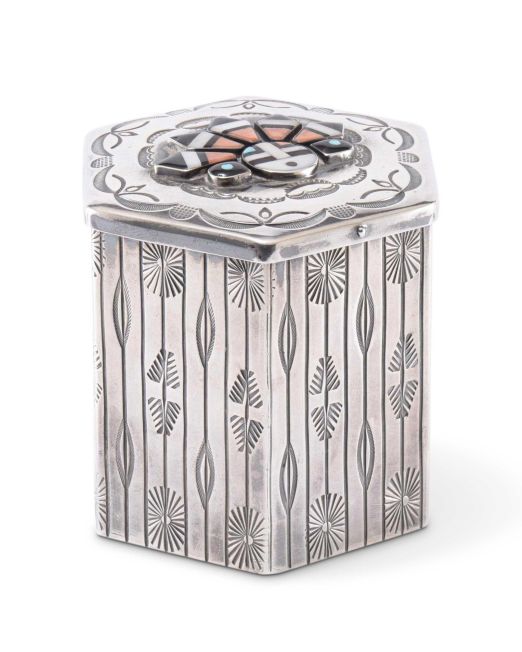 Navajo Silver Box with Zuni Inlaid Katsina Face
