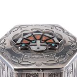 Navajo Silver Box with Zuni Inlaid Katsina Face