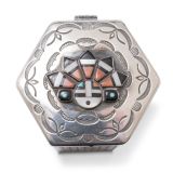 Navajo Silver Box with Zuni Inlaid Katsina Face