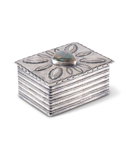 Victor Coochwytewa Silver Box with Turquoise - Four Winds Gallery