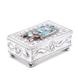 John Hoskie and Eddie Beyuka Silver Box with Inlaid Shalako