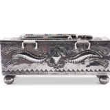 John Hoskie and Eddie Beyuka Silver Box with Inlaid Shalako