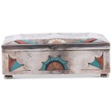 Navajo Silver Box with Zuni Inlaid Eagle Dancers
