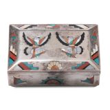 Navajo Silver Box with Zuni Inlaid Eagle Dancers