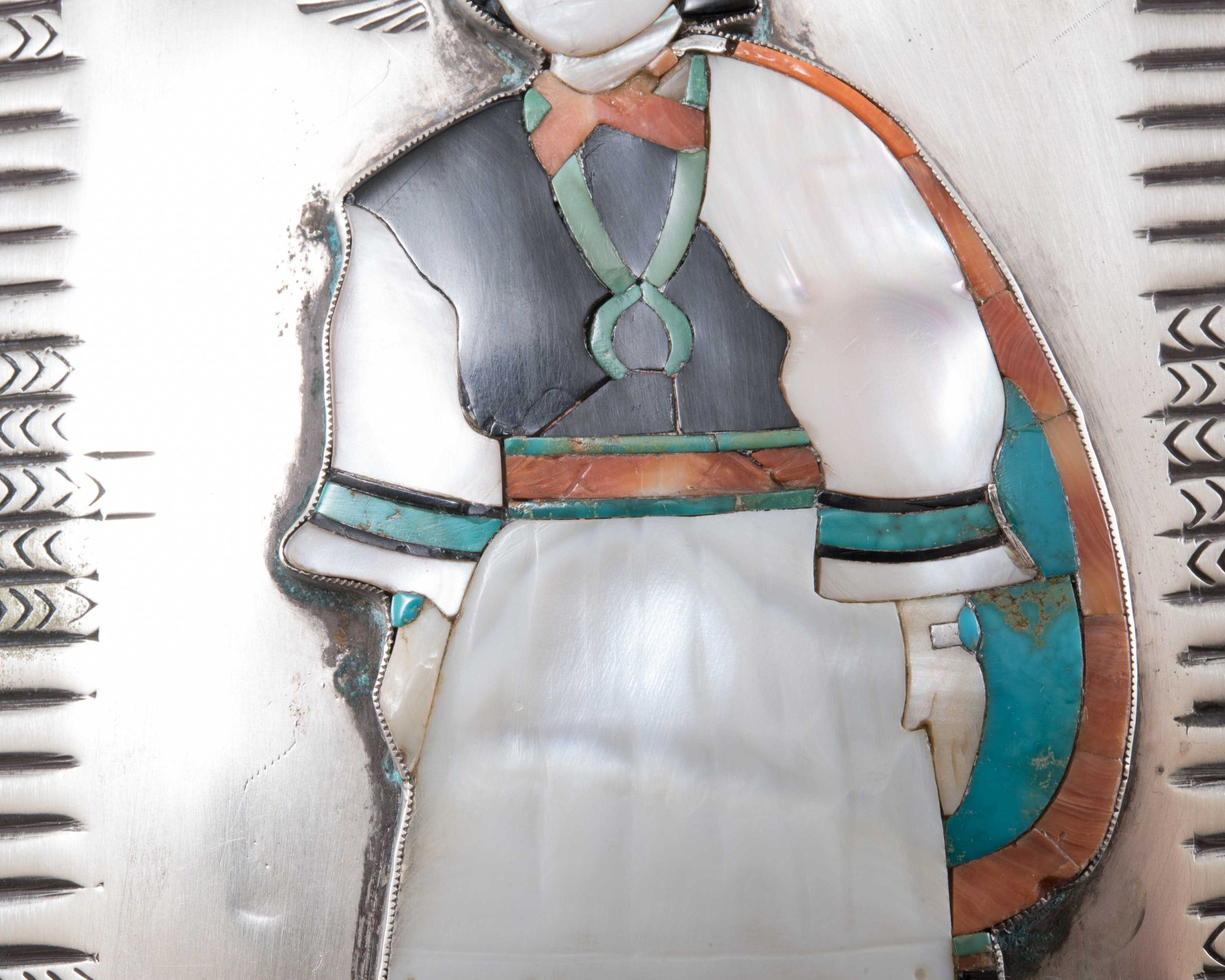 Daisy Healing Nampeyo Silver Box with Inlaid Zuni Olla Carrier
