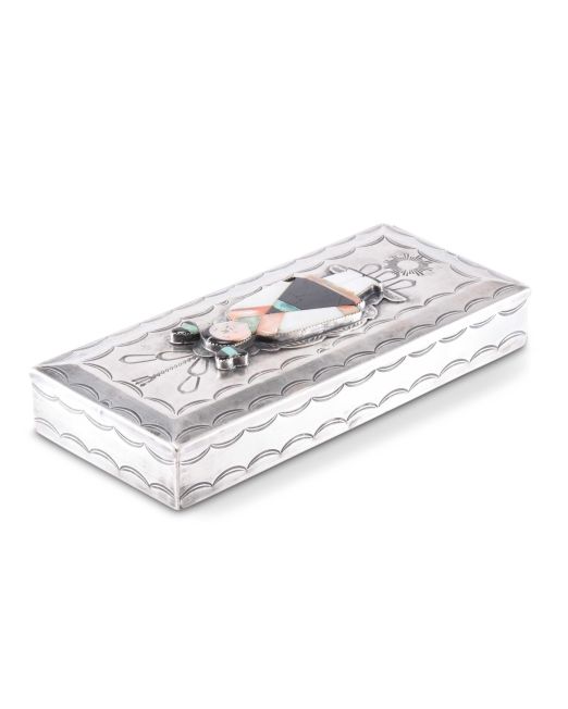 Navajo Silver Box with Inlaid Hopi Maiden