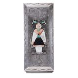 Navajo Silver Box with Inlaid Hopi Maiden