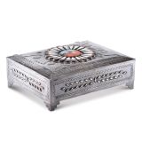 Large Navajo Silver Box with Inlaid Sun Face