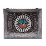 Large Navajo Silver Box with Inlaid Sun Face