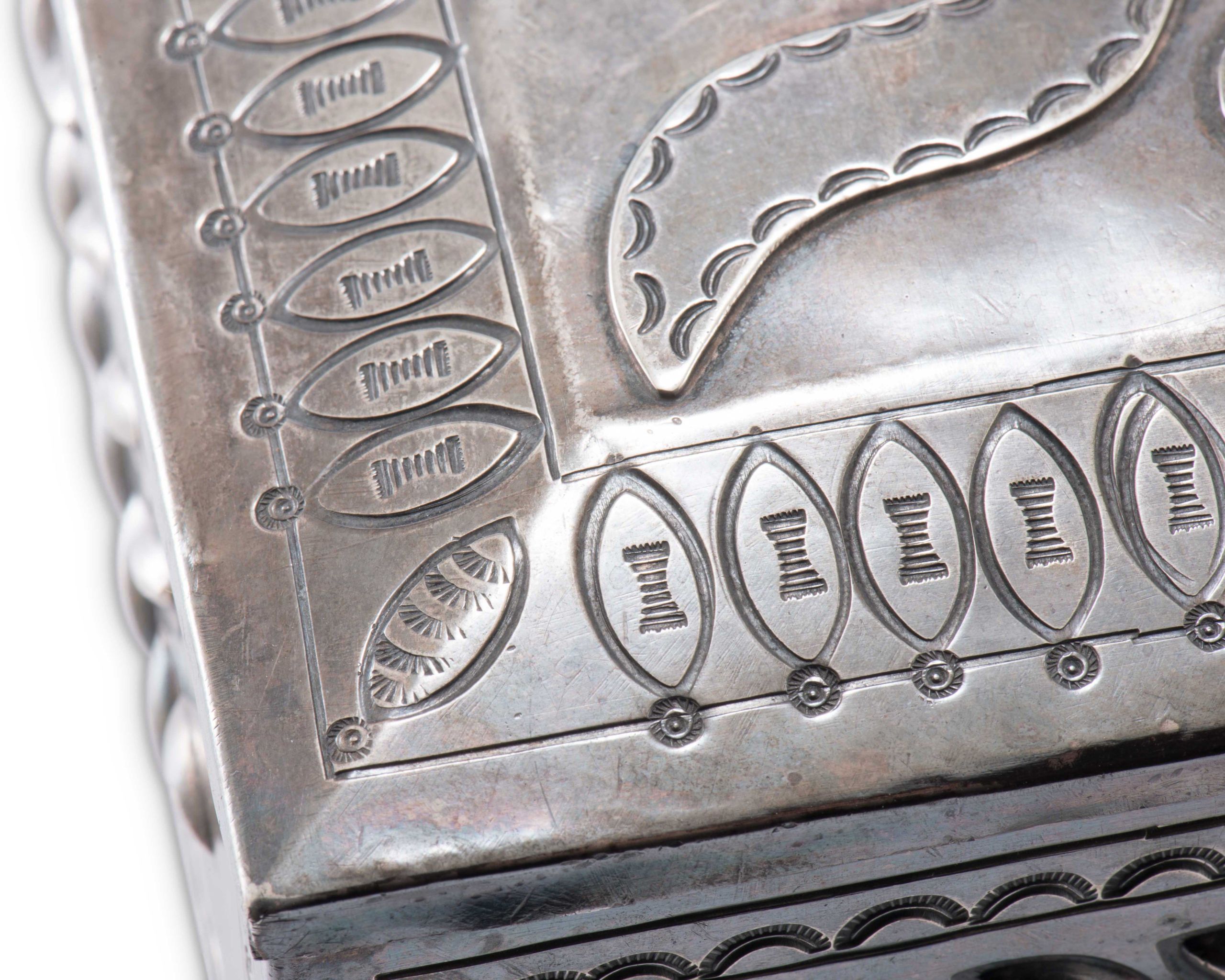 Large Navajo Silver Box with Inlaid Sun Face