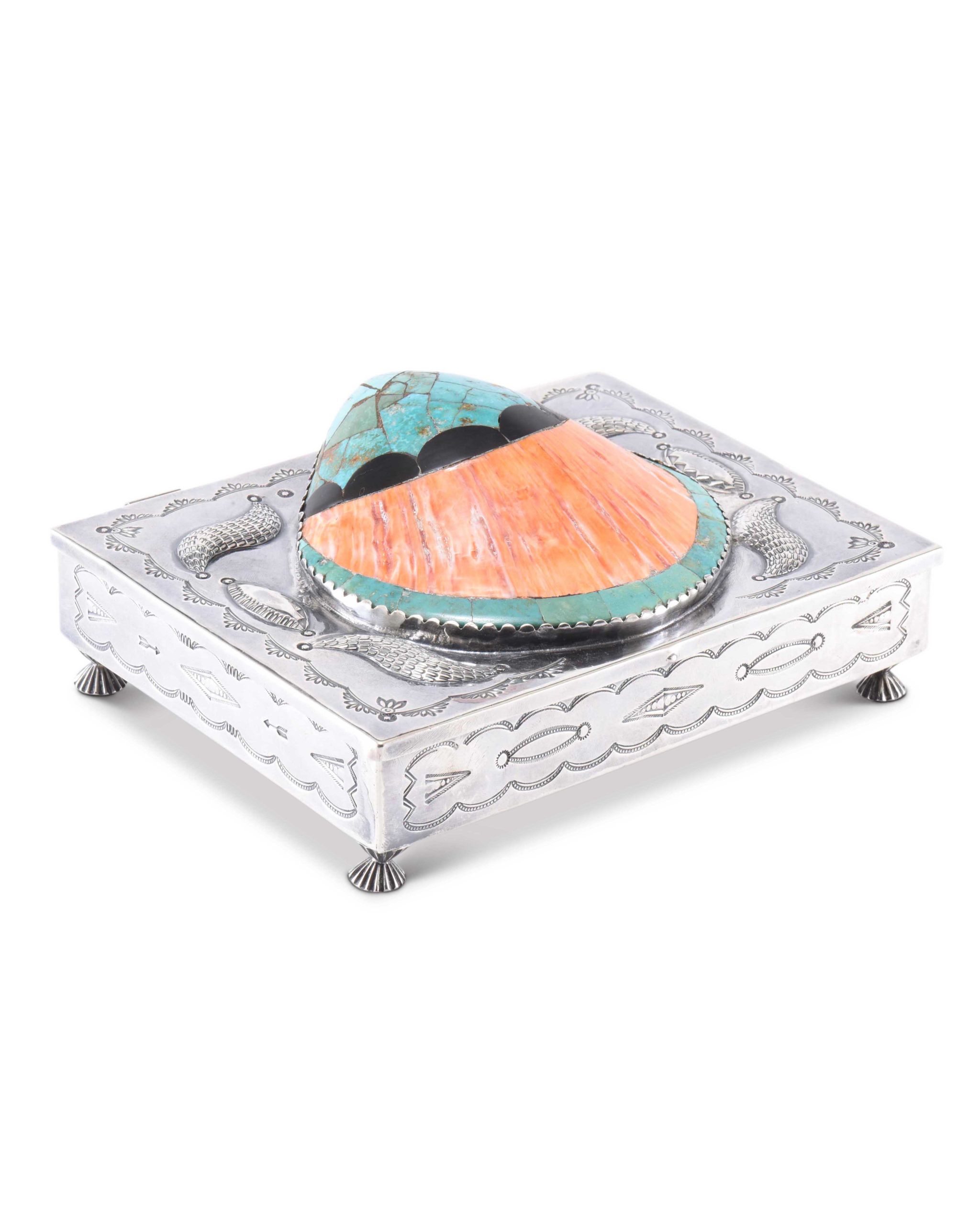 Navajo Silver Box with Spiny Oyster Shell and Turquoise