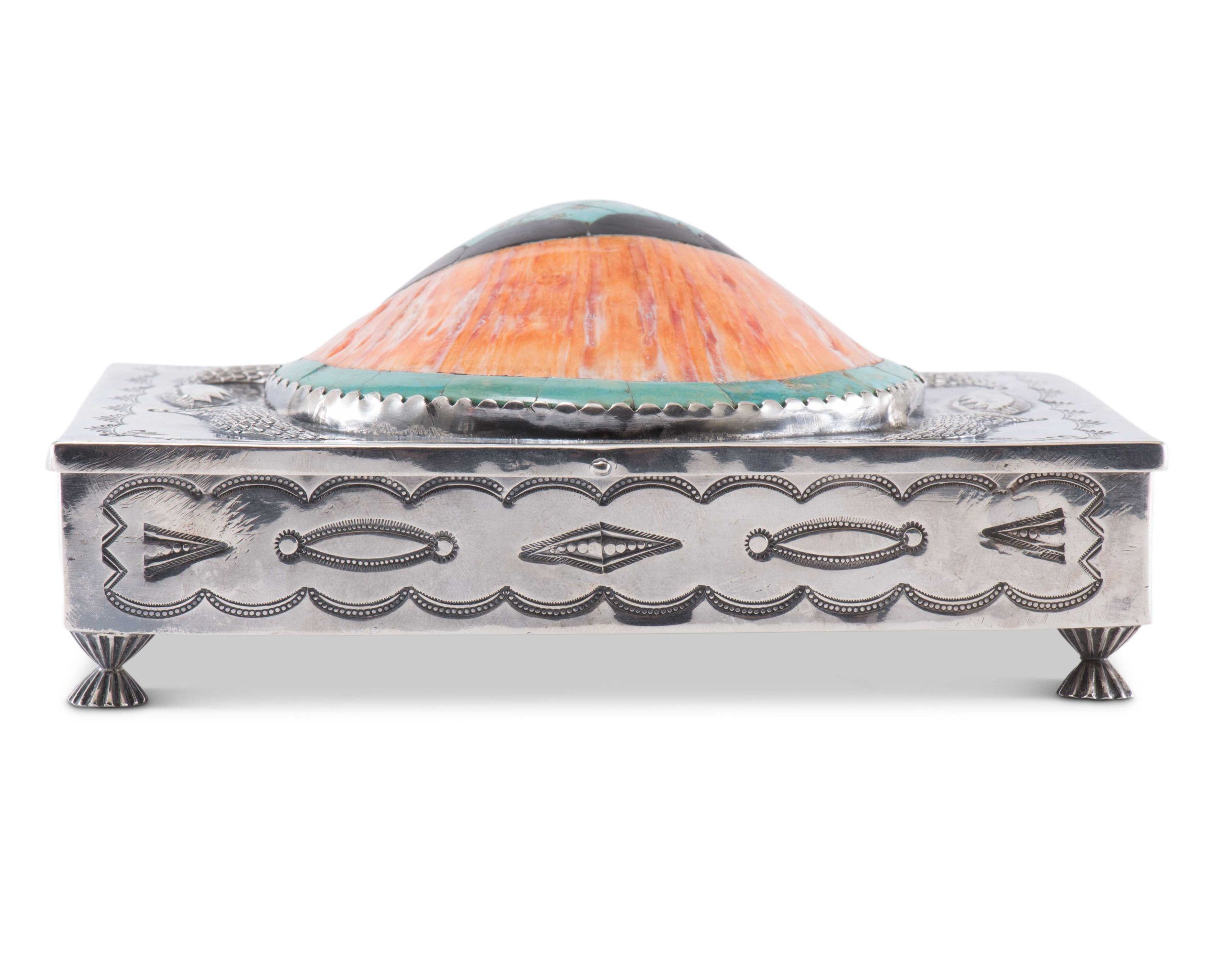 Navajo Silver Box with Spiny Oyster Shell and Turquoise