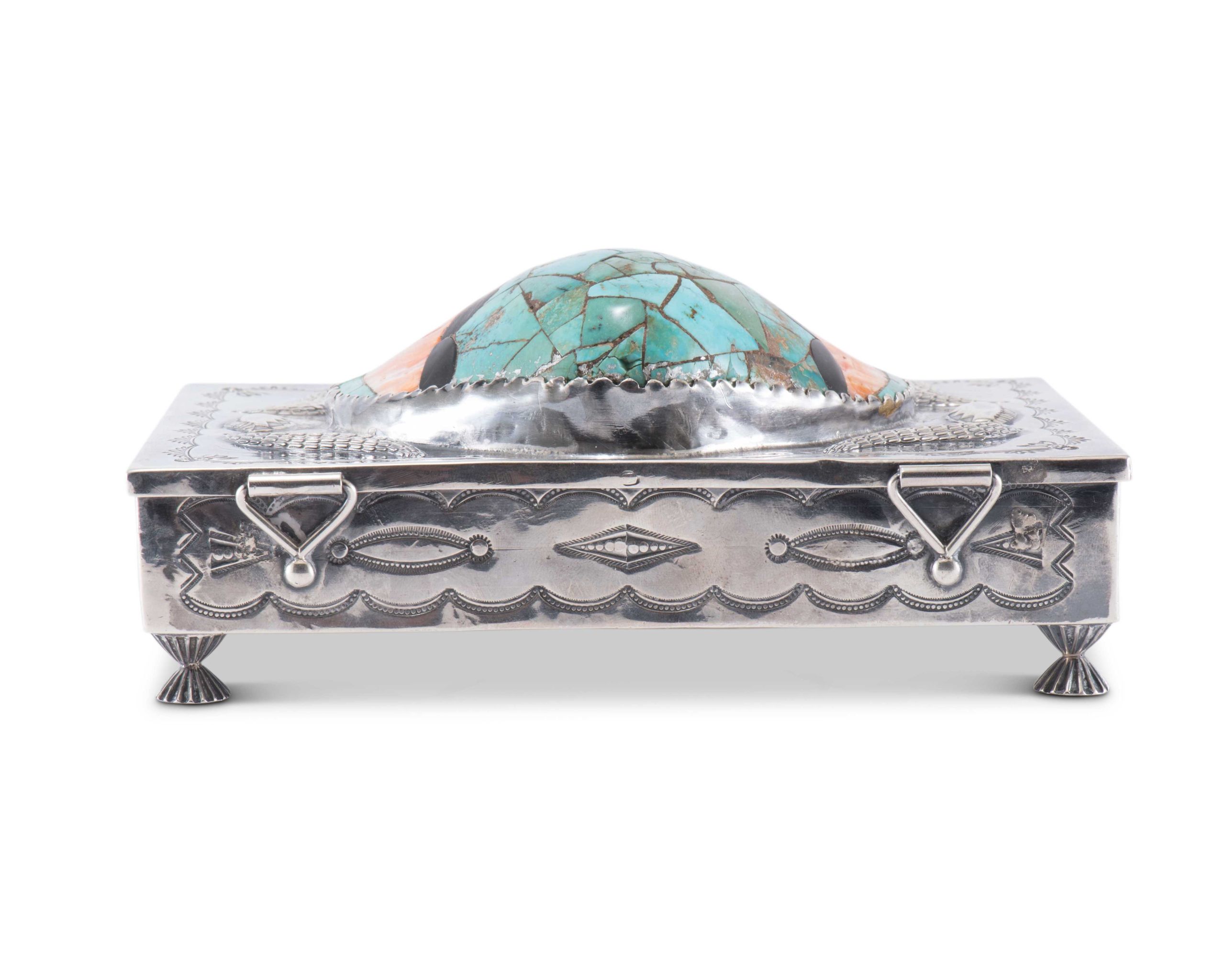 Navajo Silver Box with Spiny Oyster Shell and Turquoise