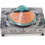 Navajo Silver Box with Spiny Oyster Shell and Turquoise