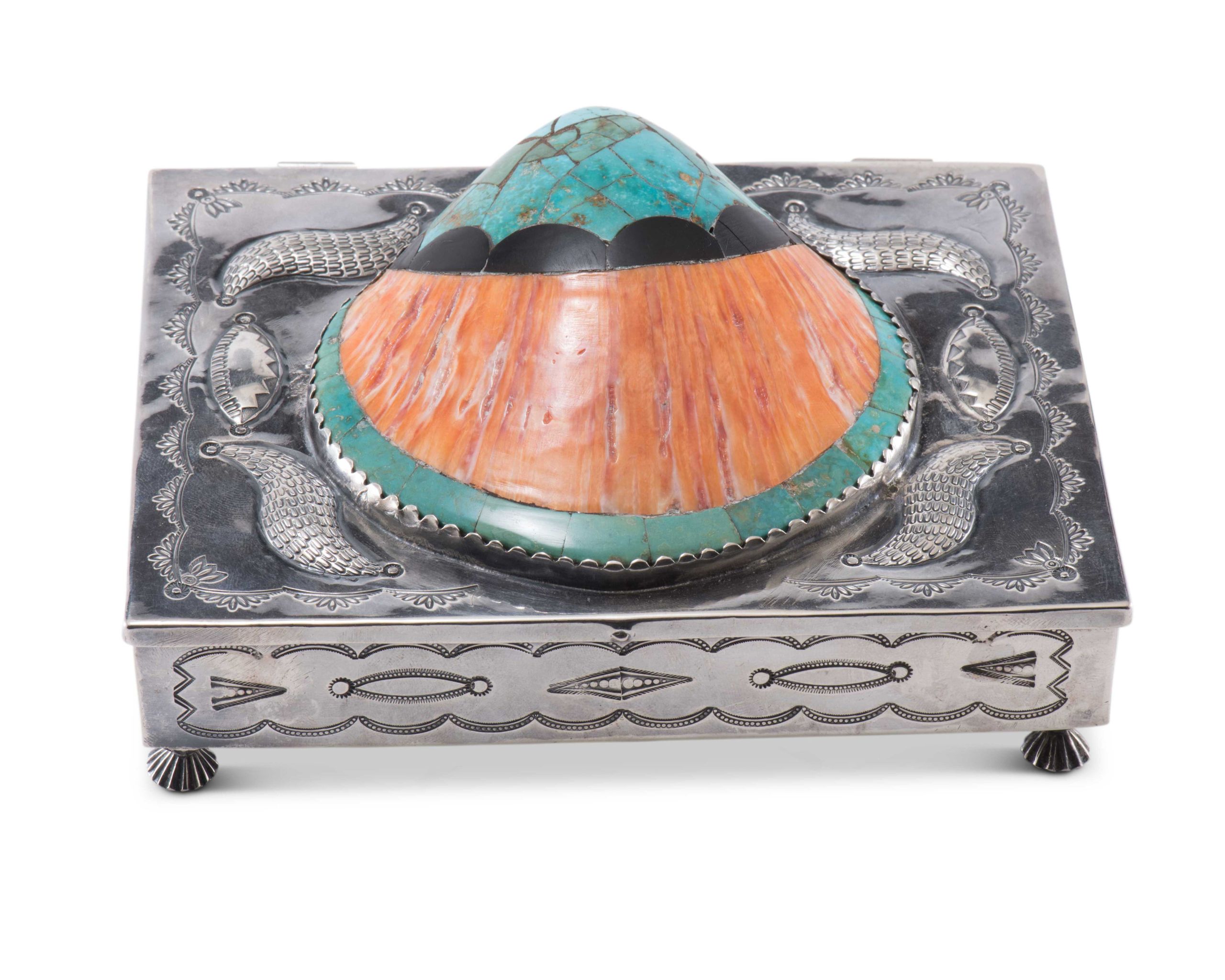 Navajo Silver Box with Spiny Oyster Shell and Turquoise