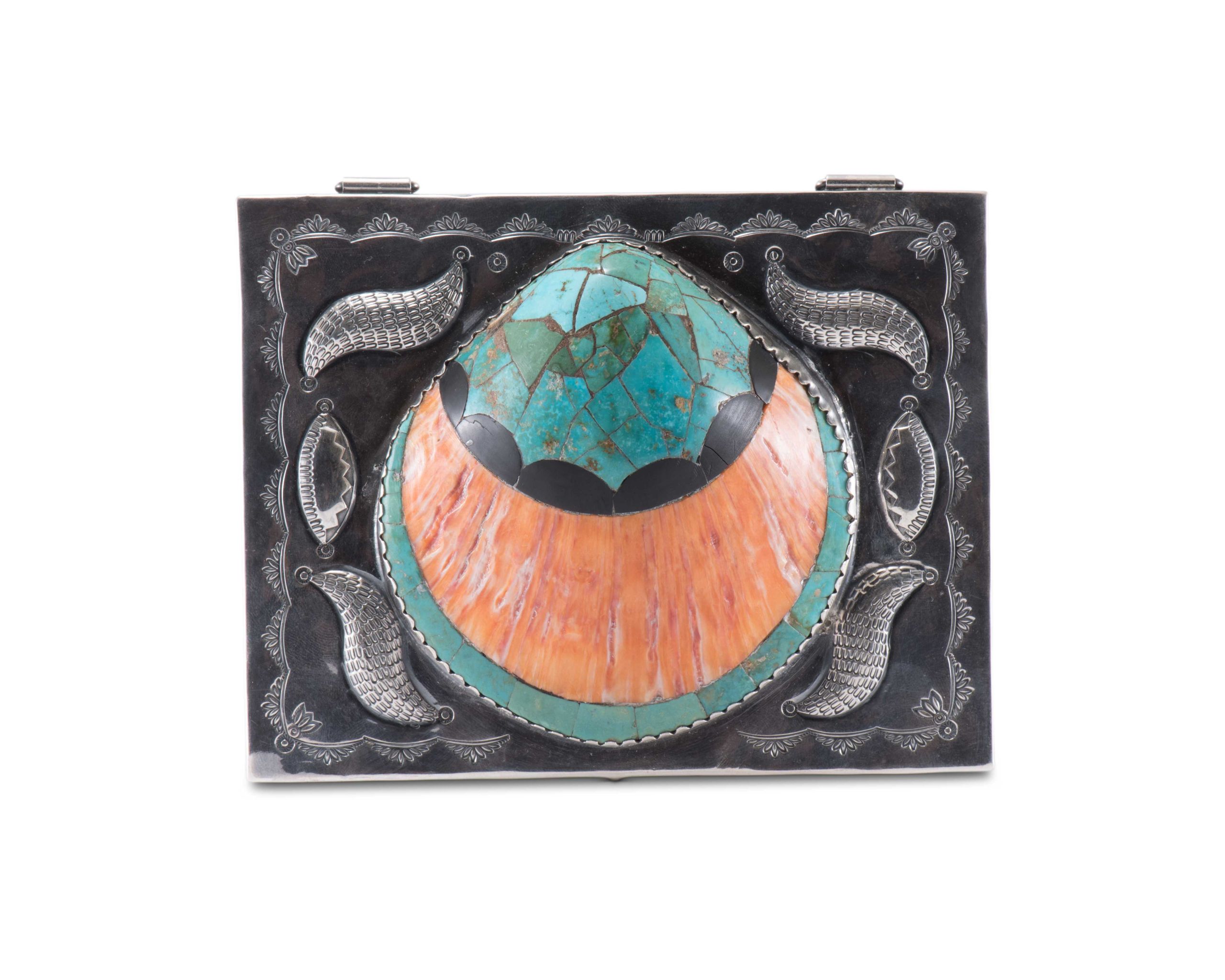 Navajo Silver Box with Spiny Oyster Shell and Turquoise