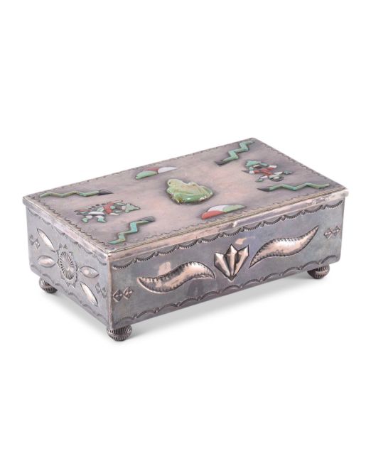 Navajo Silver Box with Zuni Inlay