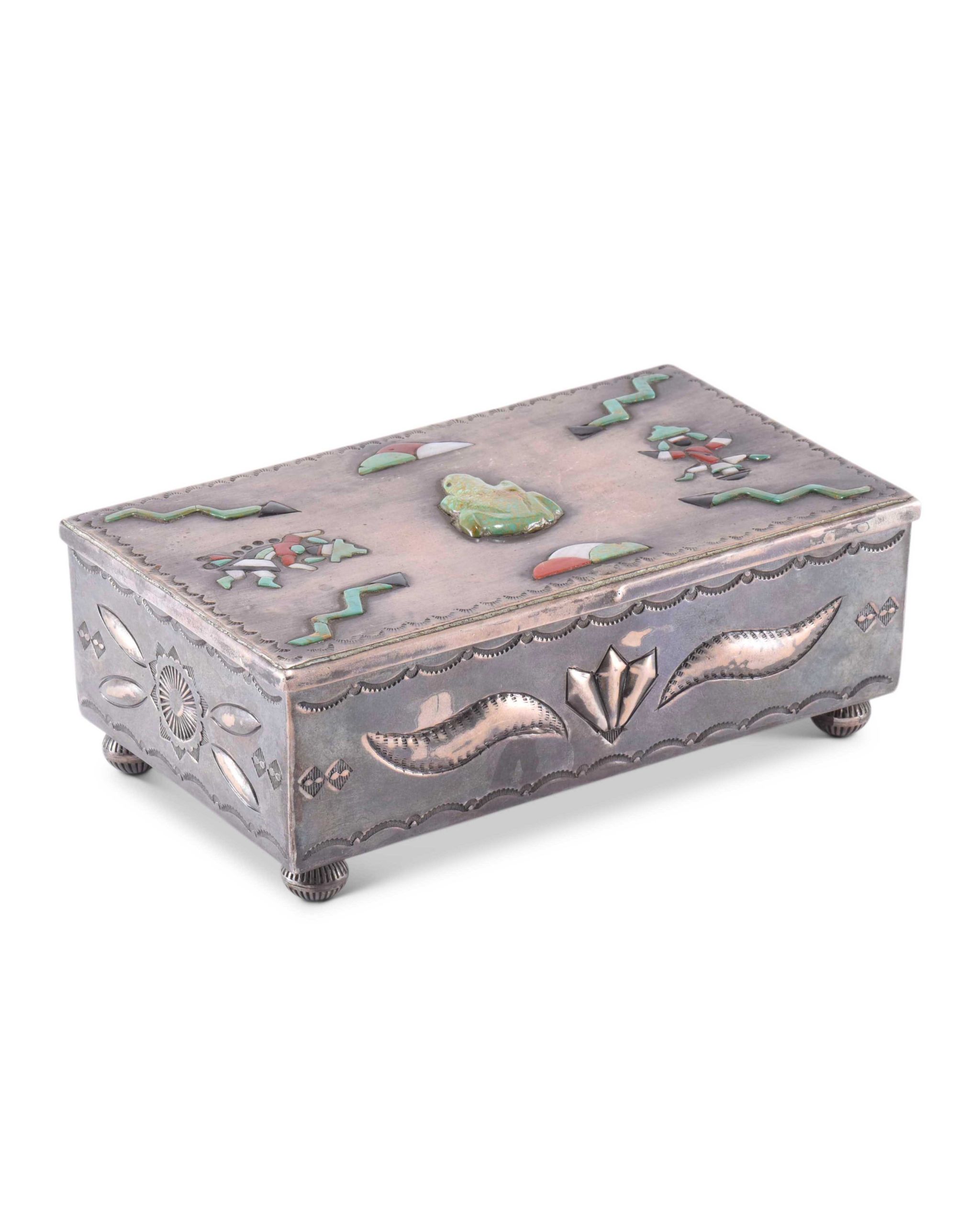 Navajo Silver Box with Zuni Inlay
