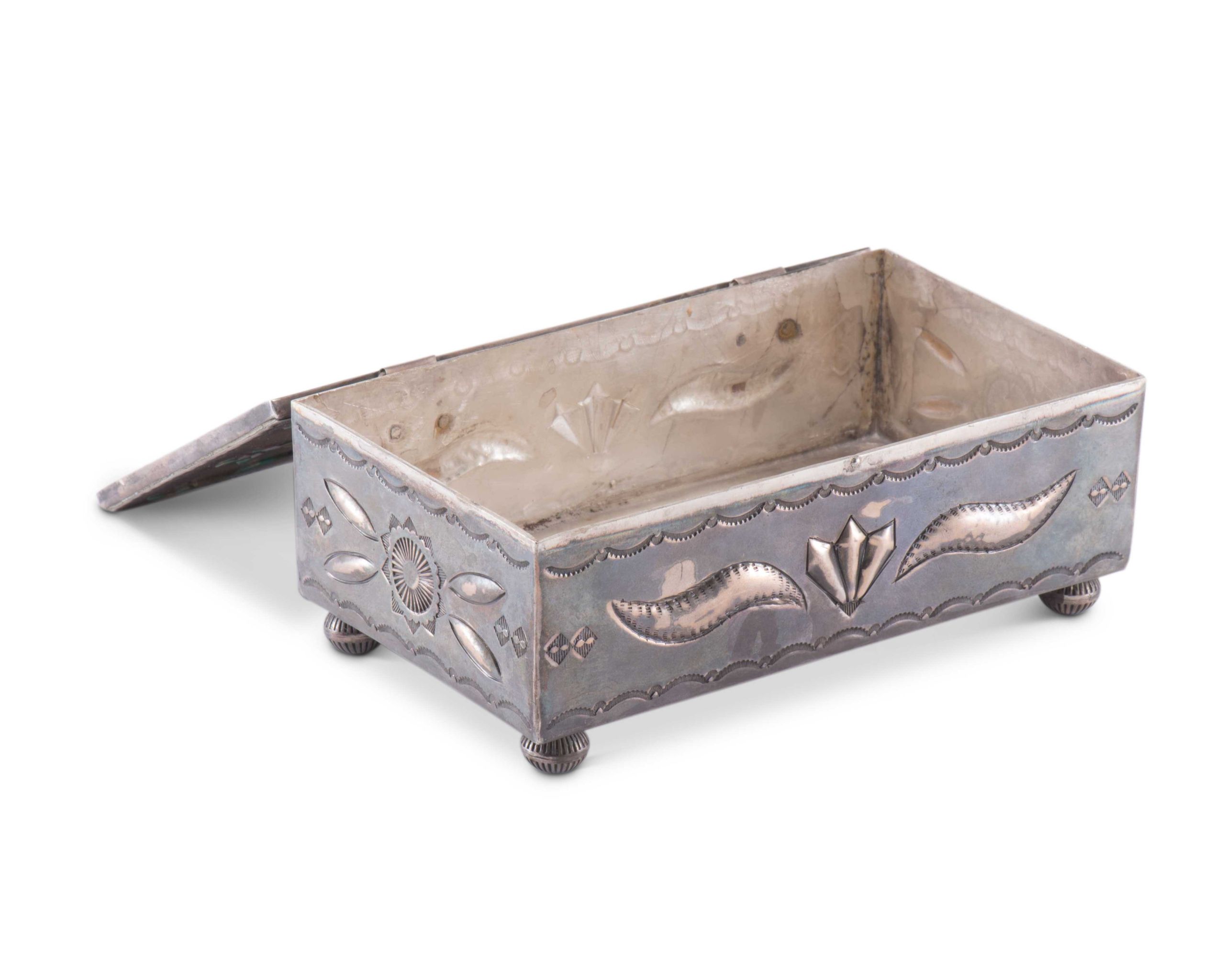 Navajo Silver Box with Zuni Inlay