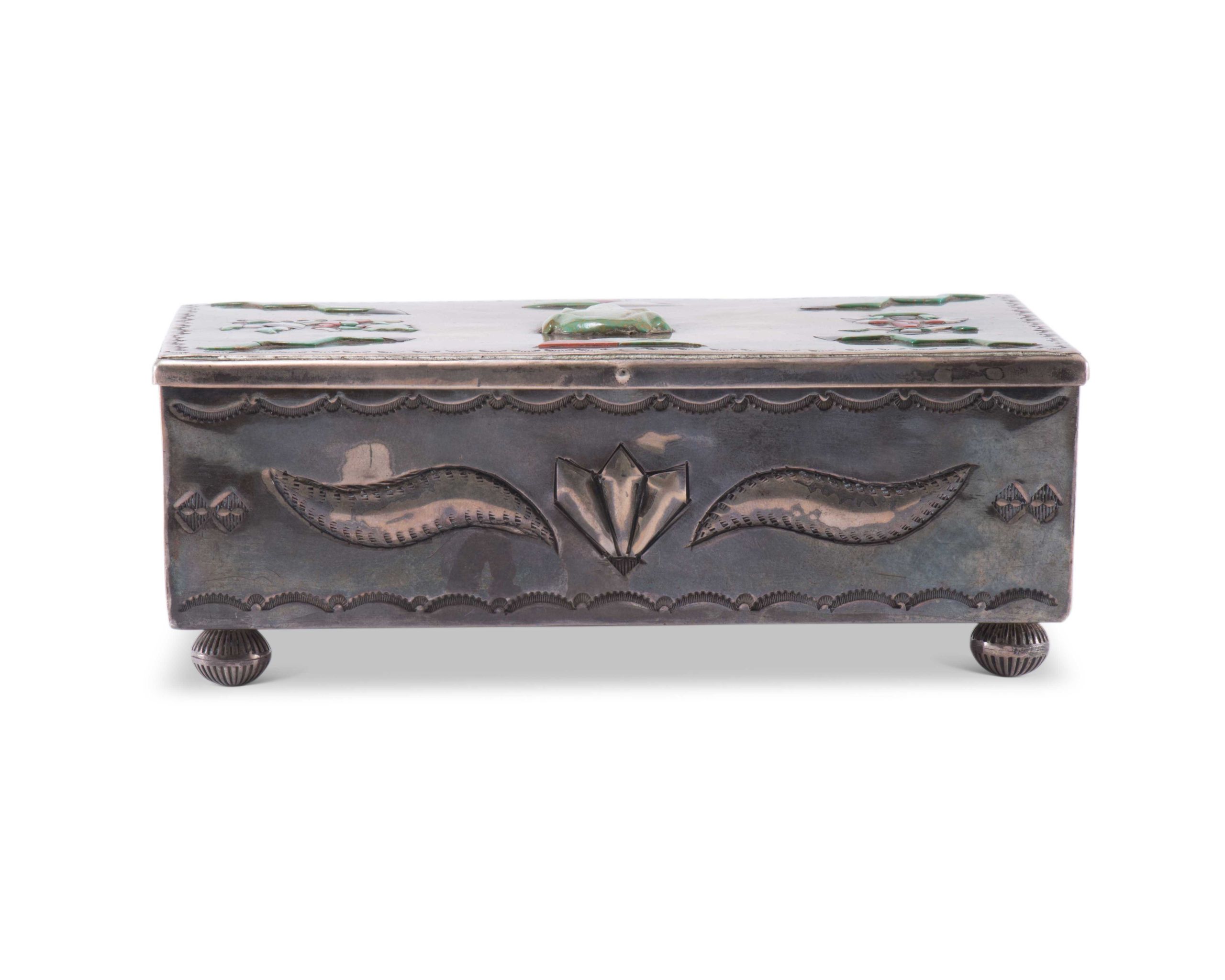 Navajo Silver Box with Zuni Inlay